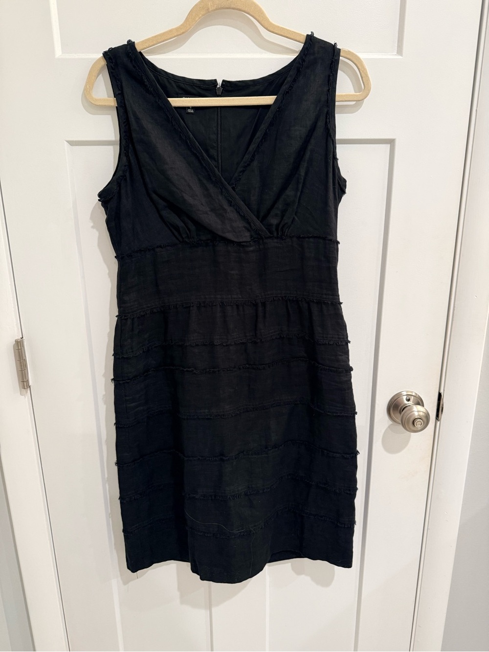 Talbots 100% Linen Sleeveless Black V-Neck Tiered Dress
